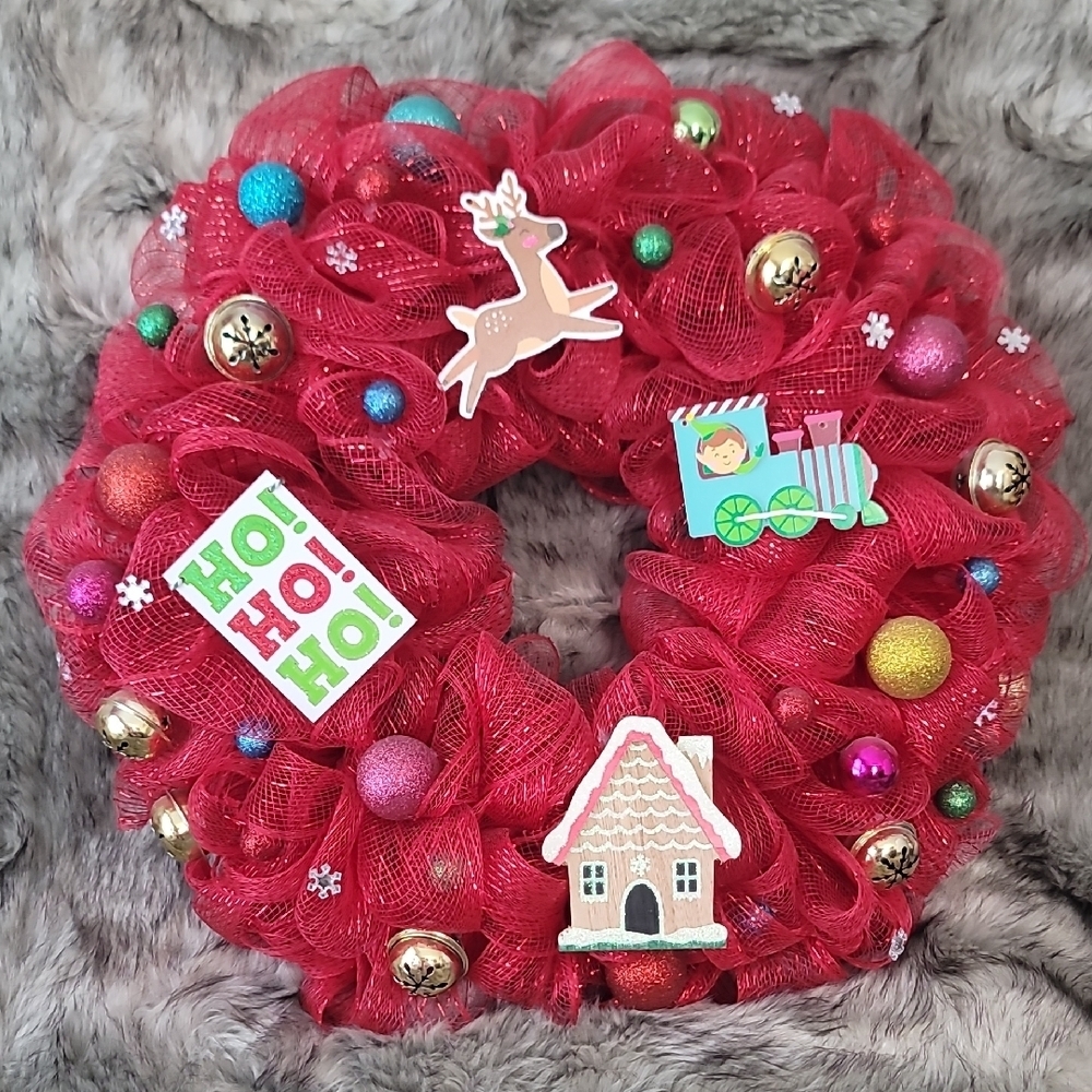 Festive Red Holiday Wreath with Ornaments